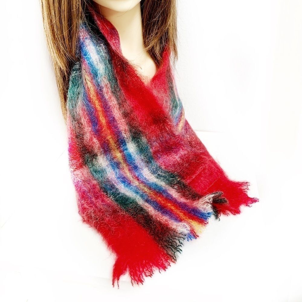 NWT red plaid Scotland MOHAIR scarf Glen Cree mint-TOASTY WARM WINTER SCARF